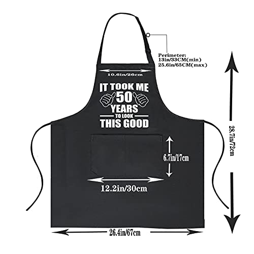 POTALKFREE 50th Birthday Gifts for Women Men, Funny Chef Aprons with Pockets, Kitchen Cooking Grilling Apron for Grandma Grandpa Dad Mom, Grill Decorations for Christmas Thanksgiving - Image 2