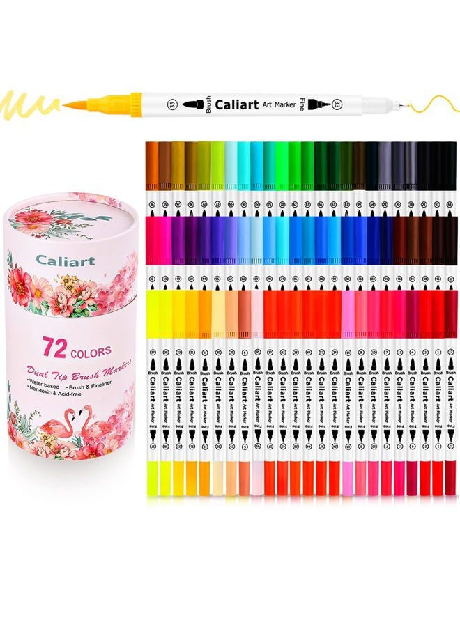 Caliart 72 Dual Brush Pens Art Markers, Artist Fine & Brush Tip Pen Coloring Markers for Adult Coloring Book Journaling Note Taking Lettering Calligraphy Kids Drawing Pens Kit Art Craft Supplies - Image 1