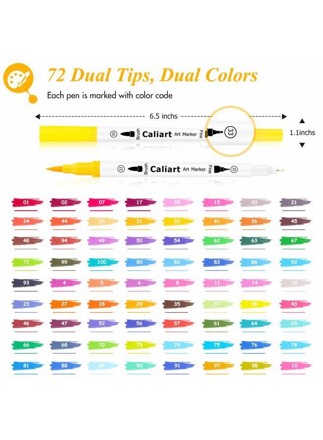 Caliart 72 Dual Brush Pens Art Markers, Artist Fine & Brush Tip Pen Coloring Markers for Adult Coloring Book Journaling Note Taking Lettering Calligraphy Kids Drawing Pens Kit Art Craft Supplies - Image 2