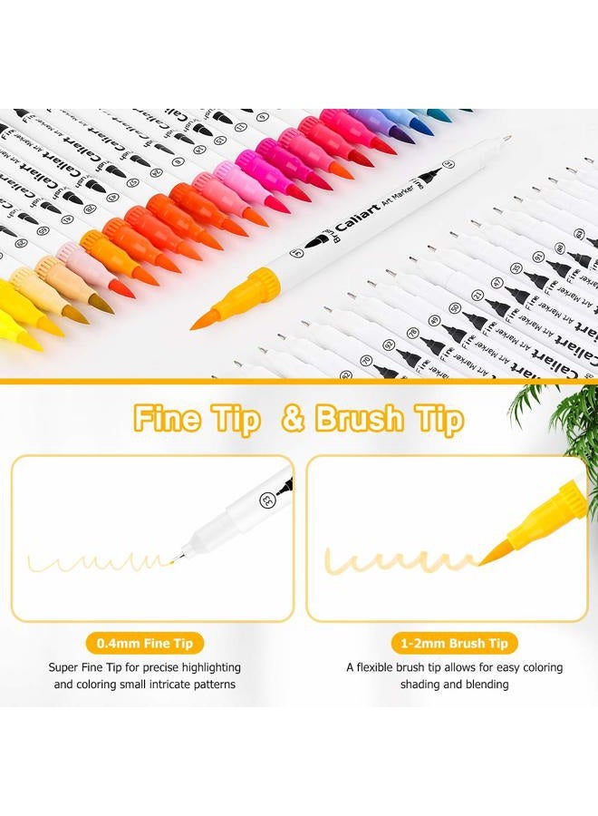 Caliart 72 Dual Brush Pens Art Markers, Artist Fine & Brush Tip Pen Coloring Markers for Adult Coloring Book Journaling Note Taking Lettering Calligraphy Kids Drawing Pens Kit Art Craft Supplies - Image 4