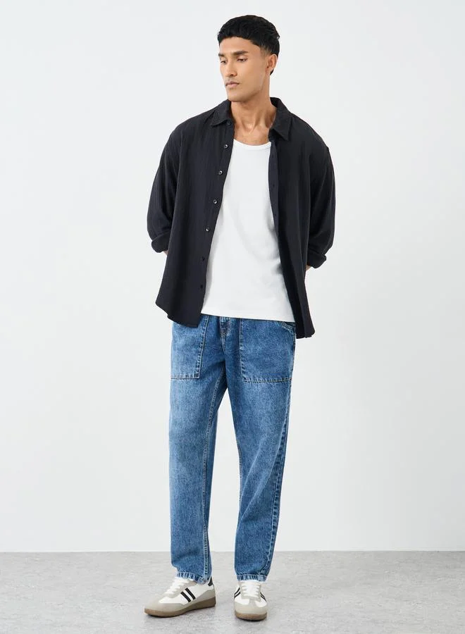 Styli Styli Mid Rise Washed Tapered Fit Jeans