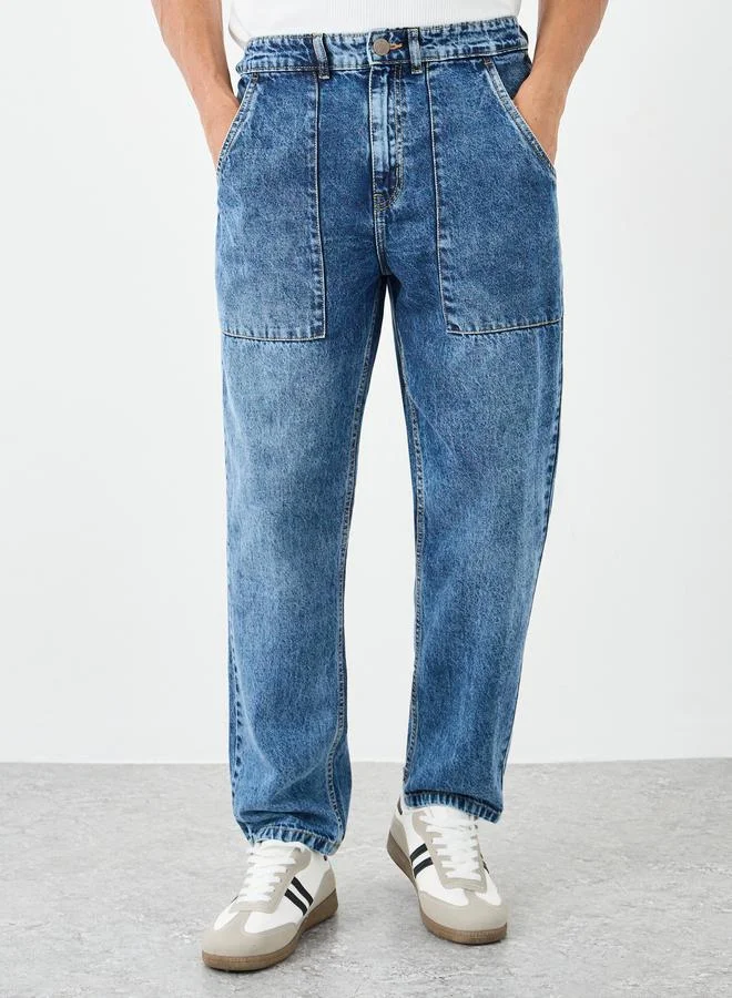 Styli Styli Mid Rise Washed Tapered Fit Jeans