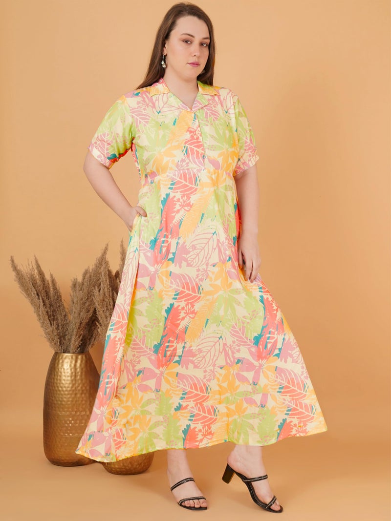 Indietoga Women's Plus Size Rayon Long Maxi Dress (P10001599_Multicolour Floral Print_5XL) - Image 4