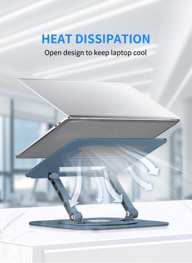 Adjustable Laptop Stand with 360-Degree Rotating Base, Ergonomic Foldable Laptop Holder, Compatible with MacBook Pro/Air, Notebook up to 16 Inches, Navy Blue  This adjustable laptop stand provides ergonomic support and features a 360-degree rotating base, allowing you to easily adjust the angle for comfortable viewing. It is foldable for easy storage and portability. Compatible with MacBook Pro/Air and notebooks up to 16 inches in size, it offers a practical solution for maintaining a comfortable working posture while preventing neck and back strain. The navy blue color adds a stylish touch to your workspace. - Image 5