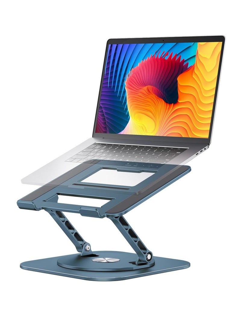 Adjustable Laptop Stand with 360-Degree Rotating Base, Ergonomic Foldable Laptop Holder, Compatible with MacBook Pro/Air, Notebook up to 16 Inches, Navy Blue  This adjustable laptop stand provides ergonomic support and features a 360-degree rotating base, allowing you to easily adjust the angle for comfortable viewing. It is foldable for easy storage and portability. Compatible with MacBook Pro/Air and notebooks up to 16 inches in size, it offers a practical solution for maintaining a comfortable working posture while preventing neck and back strain. The navy blue color adds a stylish touch to your workspace. - Image 1