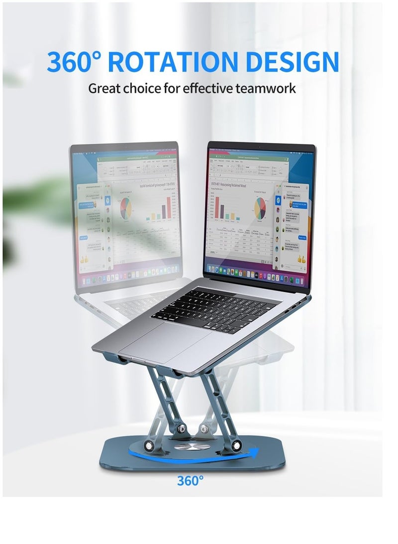 Adjustable Laptop Stand with 360-Degree Rotating Base, Ergonomic Foldable Laptop Holder, Compatible with MacBook Pro/Air, Notebook up to 16 Inches, Navy Blue  This adjustable laptop stand provides ergonomic support and features a 360-degree rotating base, allowing you to easily adjust the angle for comfortable viewing. It is foldable for easy storage and portability. Compatible with MacBook Pro/Air and notebooks up to 16 inches in size, it offers a practical solution for maintaining a comfortable working posture while preventing neck and back strain. The navy blue color adds a stylish touch to your workspace. - Image 2