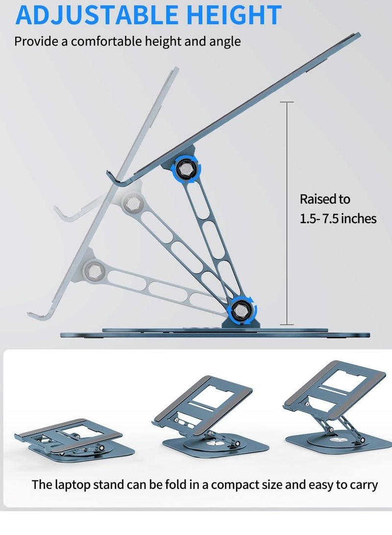 Adjustable Laptop Stand with 360-Degree Rotating Base, Ergonomic Foldable Laptop Holder, Compatible with MacBook Pro/Air, Notebook up to 16 Inches, Navy Blue  This adjustable laptop stand provides ergonomic support and features a 360-degree rotating base, allowing you to easily adjust the angle for comfortable viewing. It is foldable for easy storage and portability. Compatible with MacBook Pro/Air and notebooks up to 16 inches in size, it offers a practical solution for maintaining a comfortable working posture while preventing neck and back strain. The navy blue color adds a stylish touch to your workspace. - Image 3