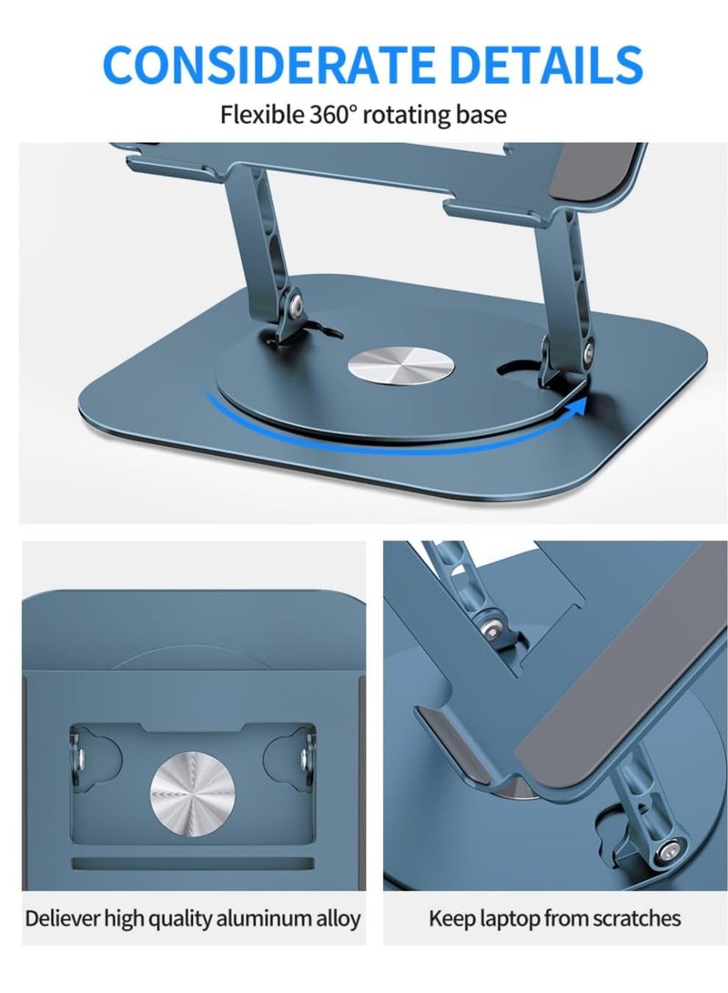 Adjustable Laptop Stand with 360-Degree Rotating Base, Ergonomic Foldable Laptop Holder, Compatible with MacBook Pro/Air, Notebook up to 16 Inches, Navy Blue  This adjustable laptop stand provides ergonomic support and features a 360-degree rotating base, allowing you to easily adjust the angle for comfortable viewing. It is foldable for easy storage and portability. Compatible with MacBook Pro/Air and notebooks up to 16 inches in size, it offers a practical solution for maintaining a comfortable working posture while preventing neck and back strain. The navy blue color adds a stylish touch to your workspace. - Image 4