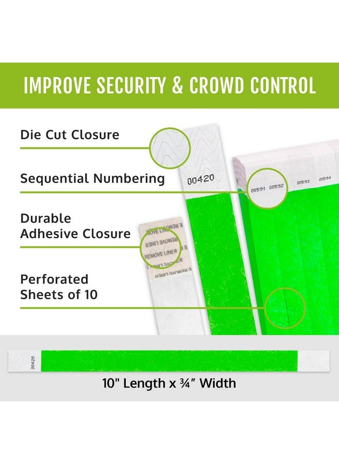 Wristco 600 WristCo Neon Green Tyvek Wristbands for Events - Tamper-Proof Design & Fluorescent Color Prevent Reuse Premium-Grade Bracelets for Hospital & Medical ID, Party & VIP Identification  - Image 2