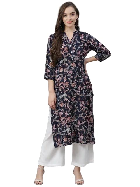 PATLANI Women's Crepe Full Stitched Kurti. Dark Blue - Image 1
