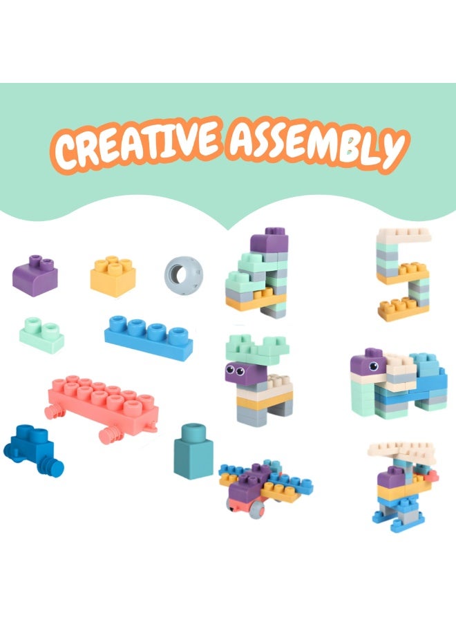 يونيكبيبي مجموعة 50 قطعة من مكعبات البناء, مكعبات تكديس سيليكون آمنة للأطفال, لعبة مونتيسوري تعليمية لتنمية المهارات المبكرة, العاب اطفال للاستحمام والتسنين, مكعبات تركيب و تكديس حسية للتعلم المبكر - Image 2