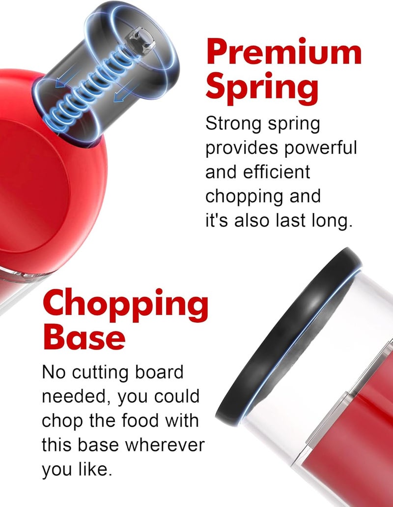 GDL Food Chopper, Hand Chopper Dicer Easy to Clean, Manual Slap Vegetable Cutter Onion Dicer, Garlic Mincer for Onion, Nut, Tomato, Pepper, Celery, etc, Red - Image 3