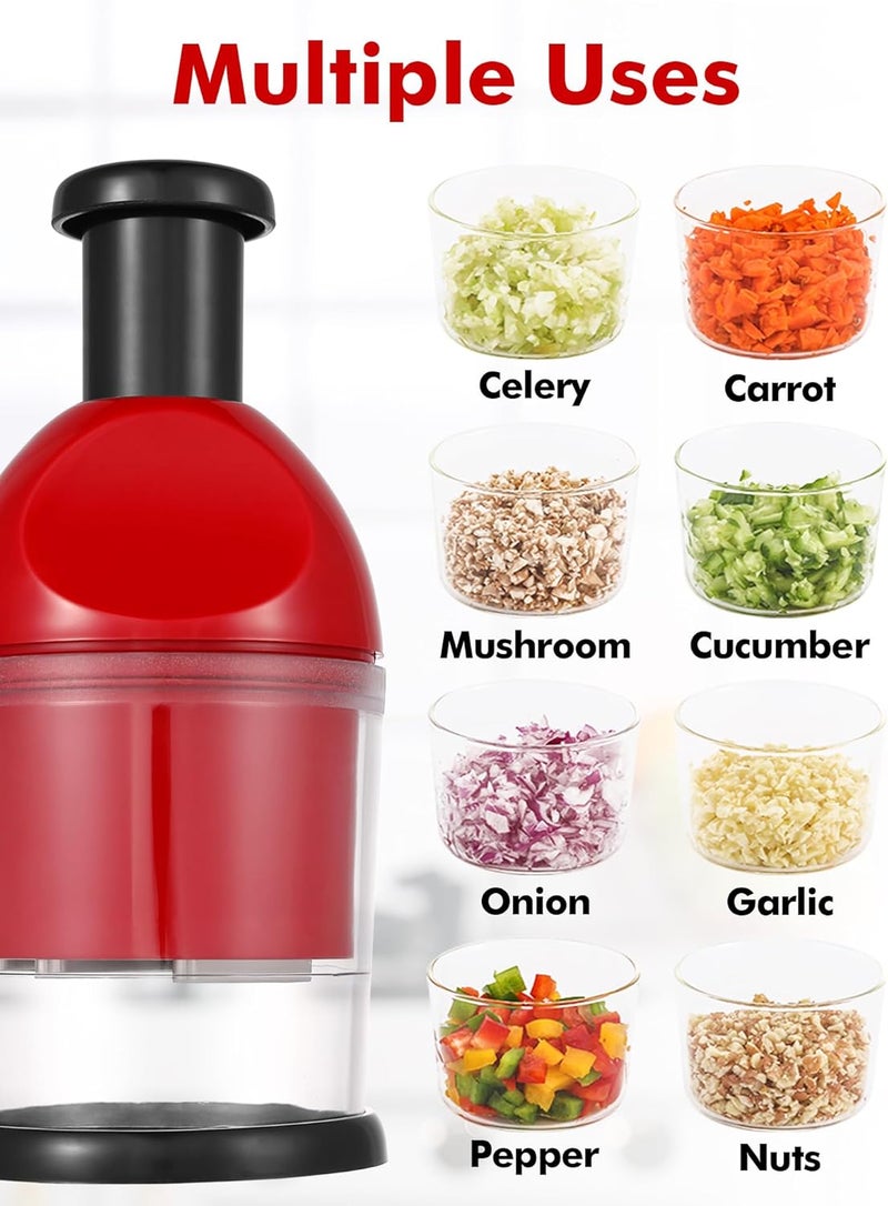 GDL Food Chopper, Hand Chopper Dicer Easy to Clean, Manual Slap Vegetable Cutter Onion Dicer, Garlic Mincer for Onion, Nut, Tomato, Pepper, Celery, etc, Red - Image 4