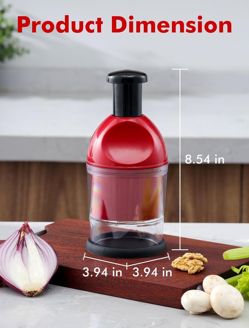 GDL Food Chopper, Hand Chopper Dicer Easy to Clean, Manual Slap Vegetable Cutter Onion Dicer, Garlic Mincer for Onion, Nut, Tomato, Pepper, Celery, etc, Red - Image 5