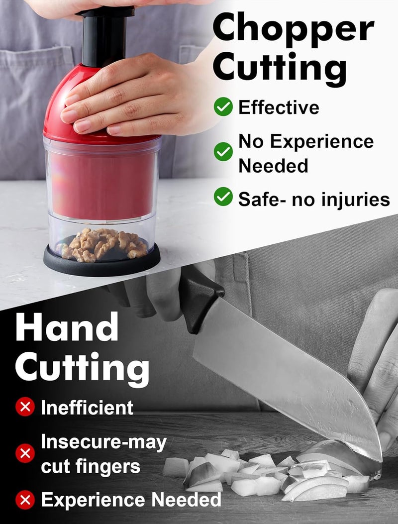 GDL Food Chopper, Hand Chopper Dicer Easy to Clean, Manual Slap Vegetable Cutter Onion Dicer, Garlic Mincer for Onion, Nut, Tomato, Pepper, Celery, etc, Red - Image 2