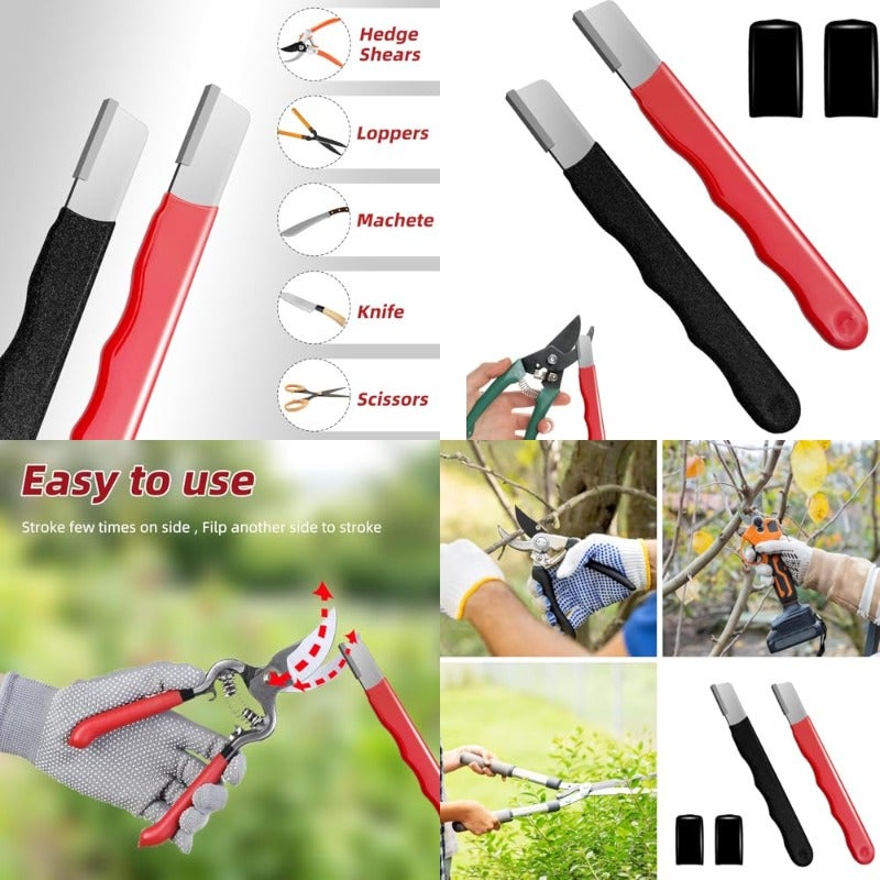 Garden Tool Sharpener Blade Sharpening Instrument for Hedge Shears Pruners Scissors Knives Mini Portable for Lawn Yard Farming Tackle Gardening Maintenance 2 Pack BlackRed - Image 1