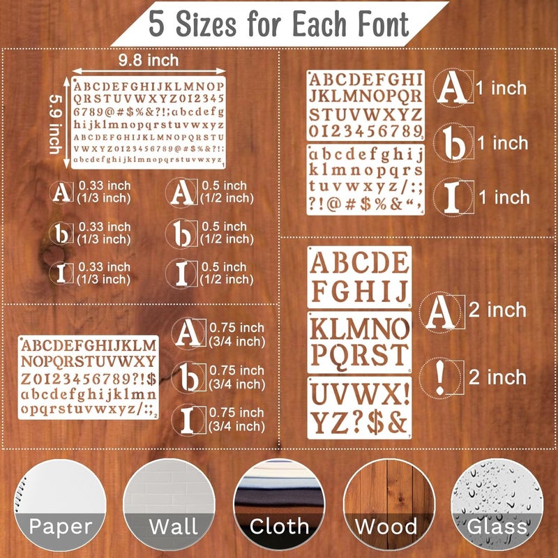Duozea 1/3, 1/2, 3/4, 1, 2 Inch Letter Stencils for Painting, 28 Pack Reusable Plastic Alphabet and Number Stencils for Crafts Art Projects - Image 2