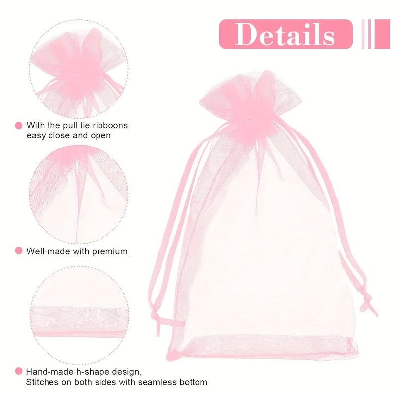 Pink 100pcs Organza Drawstring Bags Transparent Design for Gifts Valentine - Image 4