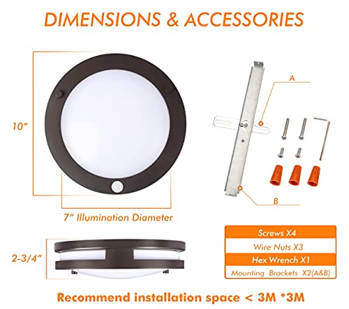 CLOUDY BAY Indoor Outdoor 10inch 5 Color Motion Sensor Light Sensor LED Flush Mount Ceiling Light, 2700K/3000K/3500K/4000K/5000K Selectable, 20W CRI90+ Oil Rubbed Bronze,Dustproof Design,Wet Location - Image 5