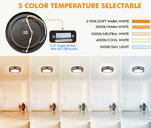 CLOUDY BAY Indoor Outdoor 10inch 5 Color Motion Sensor Light Sensor LED Flush Mount Ceiling Light, 2700K/3000K/3500K/4000K/5000K Selectable, 20W CRI90+ Oil Rubbed Bronze,Dustproof Design,Wet Location - Image 4