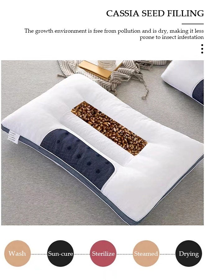 DUNISO قطعة واحدة من وسادة بذور كاسيا المريحة للغاية لتخفيف آلام الرقبة والرأس والكتف وسائد دعم محيطية للنوم في السرير وتقويم العظام والعمود الفقري العنقي وسادة مطاطية لنائم المعدة والجانب الخلفي - Image 3