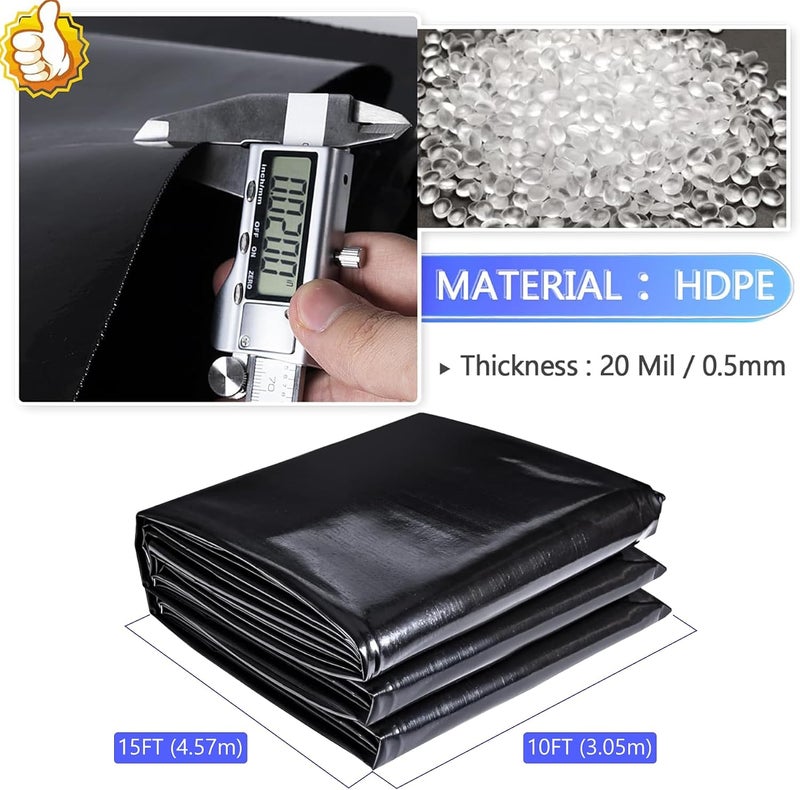 ToLanbbt بطانة بركة 10 قدم × 15 قدم من HDPE، بطانة بركة مسبقة التشكيل مقاومة للأشعة فوق البنفسجية بسمك 20 مل، سهلة القطع، بطانة بركة للبرك ذات المظهر الطبيعي، الشلالات، برك كوي وحديقة مائية (أسود) - Image 2