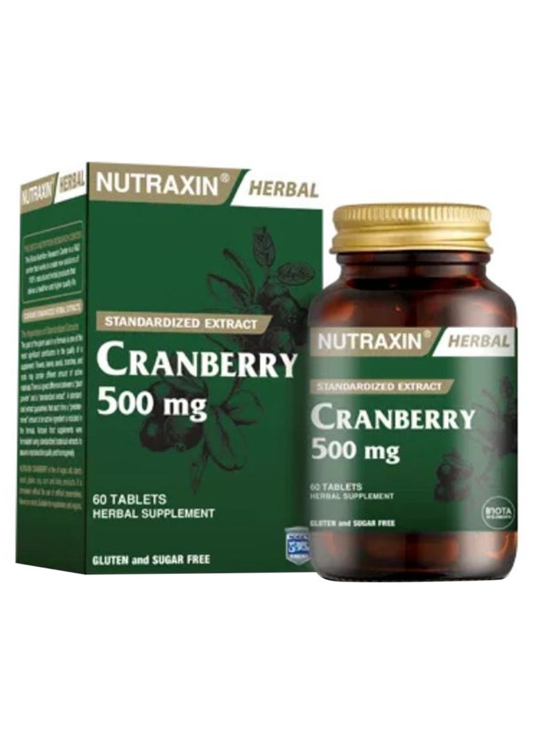 NUTRAXIN Herbal Cranberry 500 Mg 60 Tablets Food Supplement