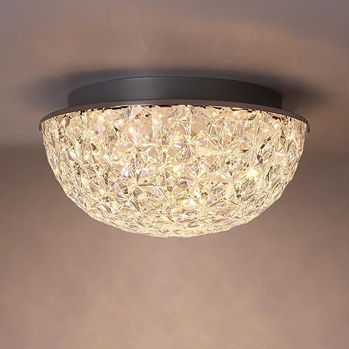 DAKASON LED Ceiling Light Fixture Flush Mount Crystal Chandelier Modern Ceiling Light for Kitchen Hallway Living Room Foyer Closet 12In 15W 1640LM 345000K CCT Selectable Dimmable