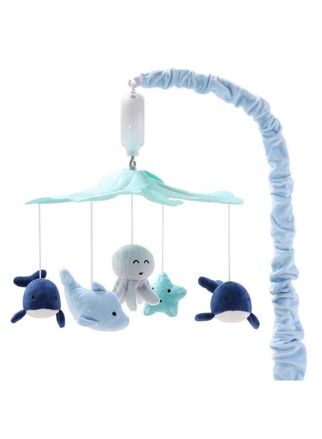 The Peanut Shell موبايل سرير بيبي من بي نات شيل للأولاد أو البنات - موبايل موسيقي للسرير باللونين الأزرق الفاتح والداكن مع 12 لحن مهدئ، ديكور بحري لغرفة الأطفال - Image 1
