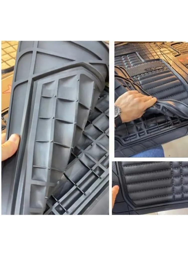 دواسات سيارة رابر (مطاط) عالمية - تصميم 3D فائق الجودة - طقم 3 قطع - مقاومة للمياه وحماية كاملة لجميع أنواع السيارات - Image 2