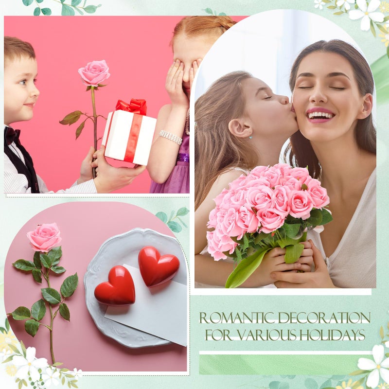Hotop 120 Pcs Roses Artificial Flowers in Bulk,Long Stem Artificial Flower Bouquet,Silk Real Touch Fake Rose for Wedding Party Table Centerpieces Decor Valentines Gifts(Pink) - Image 5