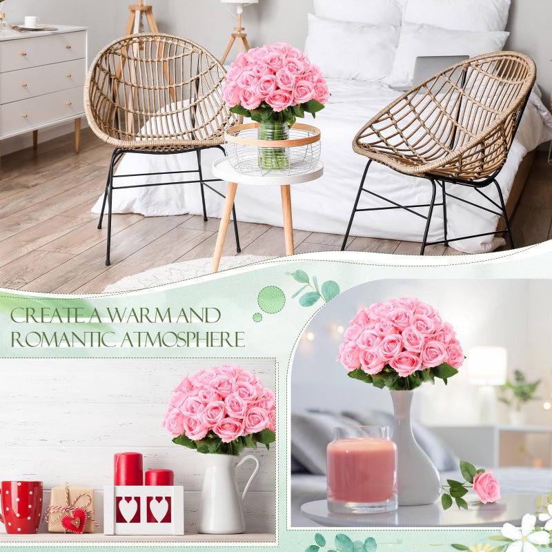 Hotop 120 Pcs Roses Artificial Flowers in Bulk,Long Stem Artificial Flower Bouquet,Silk Real Touch Fake Rose for Wedding Party Table Centerpieces Decor Valentines Gifts(Pink) - Image 4