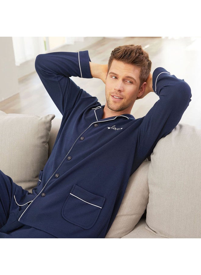 MEIBIAO American Standard Long Sleeve Pajamas For Women Couples Composite Cotton Fabric Casual Men's Homewear Dark Blue 2XL - Image 2