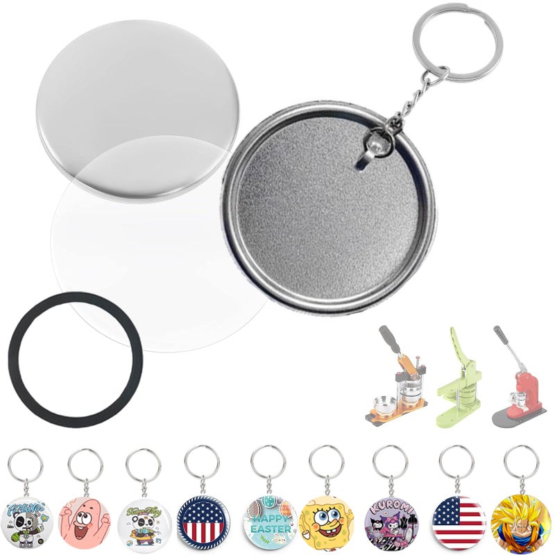 Rntfunre 200 PCS 58mm225 inch Button Maker Keychains Supplies Metal Badge Sets with Metal Shell Back Cover Transparent Film and Chain Head