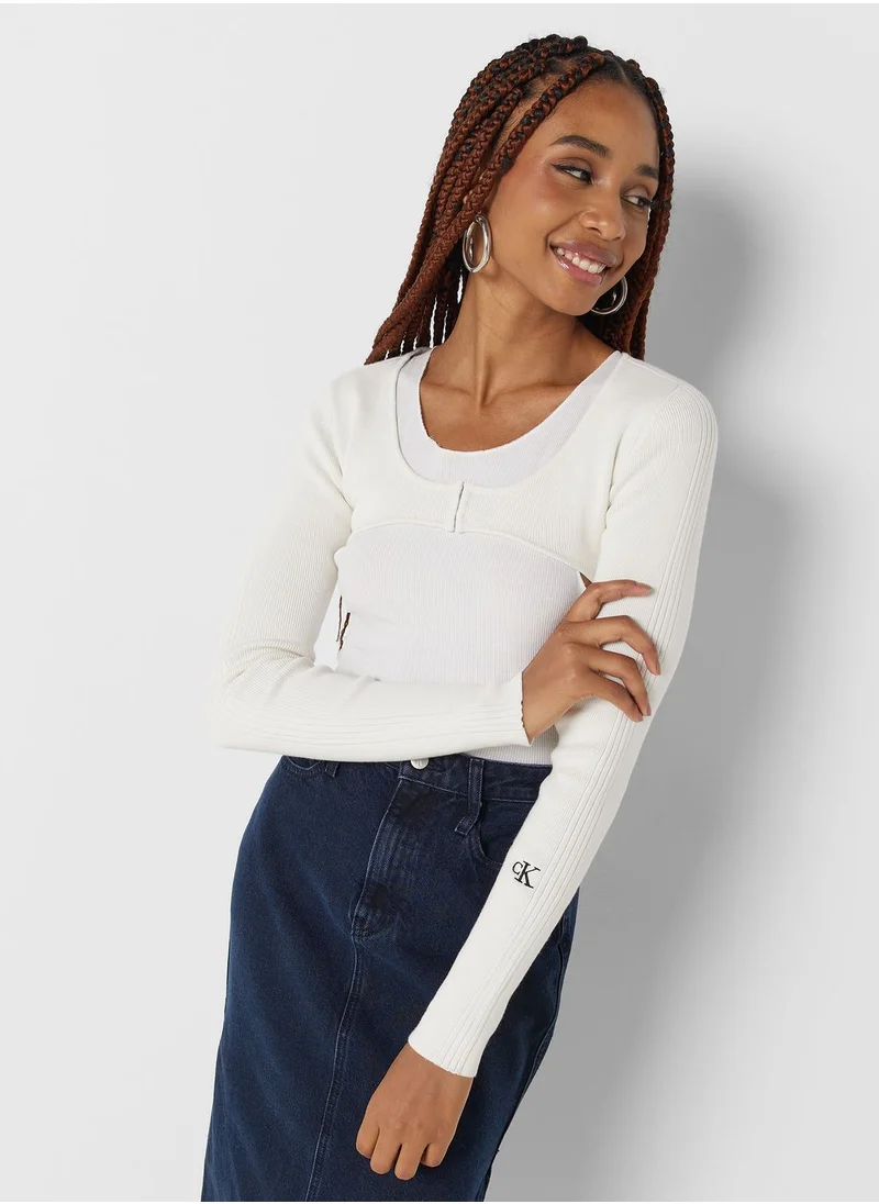 Calvin Klein Jeans Button Detail Crop Cardigan