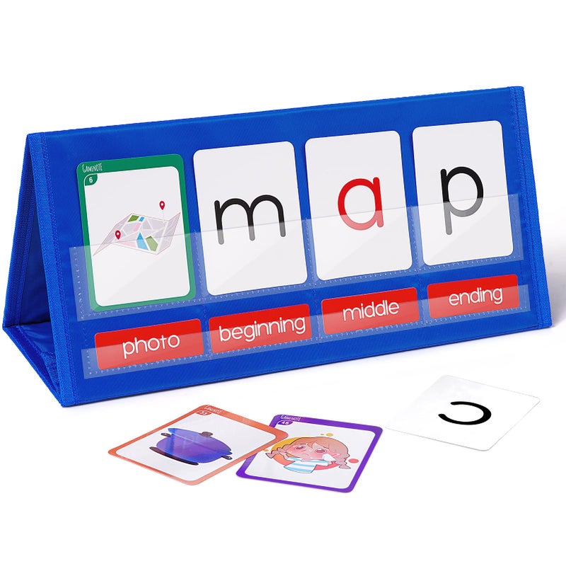 Gamenote Word Building Desktop Pocket Chart Tent Flash Cards Kit - CVC Words Phonics Games Blending Board for Kindergarten Reading and Spelling - Image 1