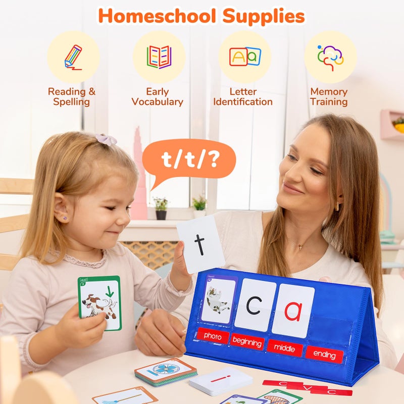 Gamenote Word Building Desktop Pocket Chart Tent Flash Cards Kit - CVC Words Phonics Games Blending Board for Kindergarten Reading and Spelling - Image 3
