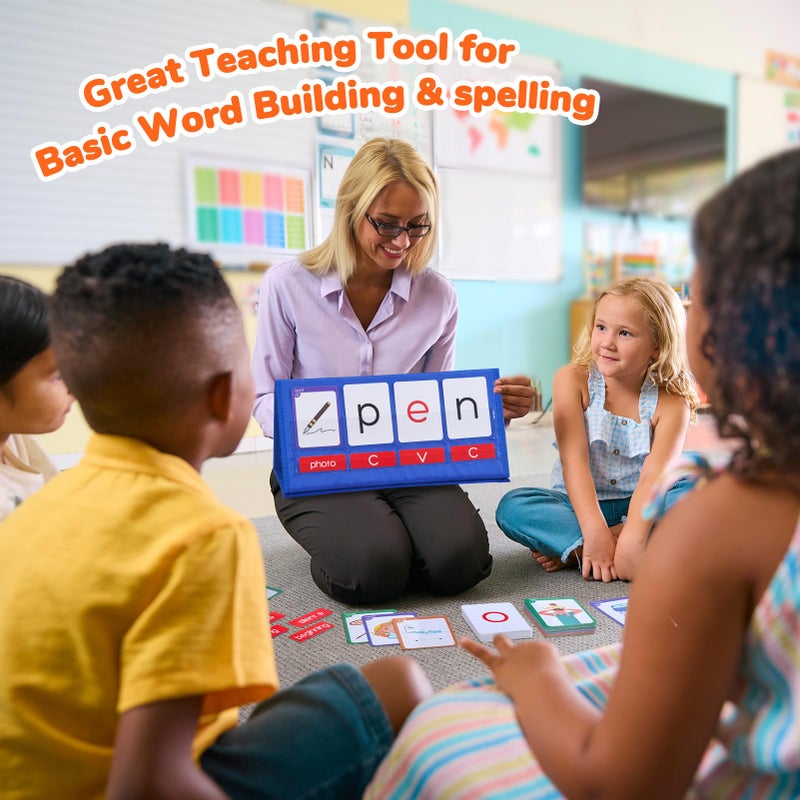 Gamenote Word Building Desktop Pocket Chart Tent Flash Cards Kit - CVC Words Phonics Games Blending Board for Kindergarten Reading and Spelling - Image 5