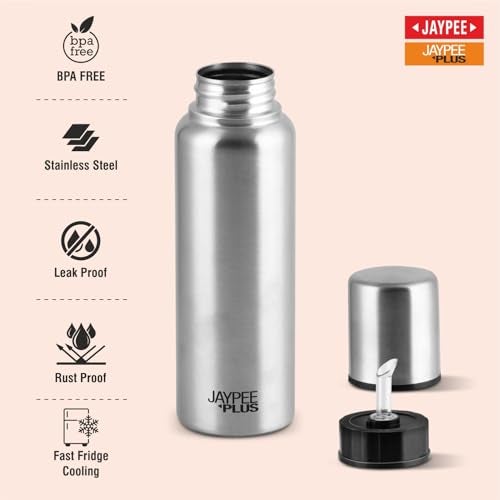 JAYPEE PLUS جايبي بلس إيزي بور زجاجة موزع زيت من الفولاذ المقاوم للصدأ مع غطاء | زجاجة زيت بغطاء فضفاض لمنع الانسكاب مع موزع ورش | علبة زيت بدرجة غذائية للمطبخ، فضي، مجموعة من 1 | 1000 مل - Image 3