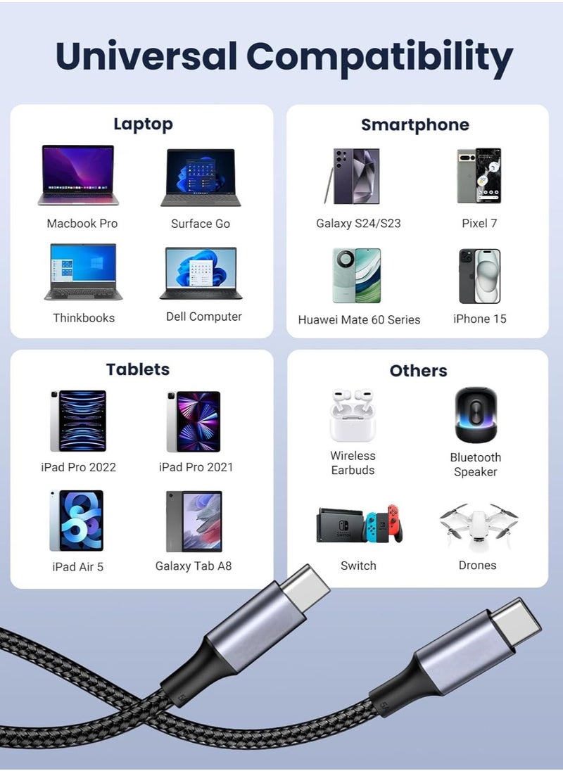 PROMASS PROMASS 2M Braided USB C to USB C Cable with Power Delivery Technology, 100W Fast Charging for iPhone 16 Pro Max iPhone 15 Pro iPad Mini 6 MacBook Pro 2021 14" 16" Mac Air 12.9" Samsung S24 Ultra Huawei P40  - Image 2