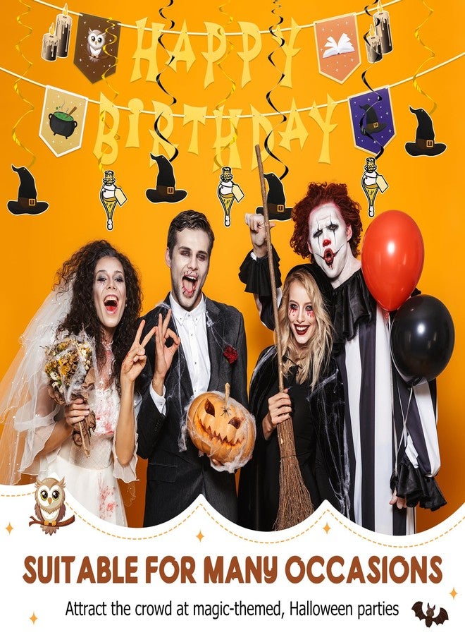 Remagr 13 Pcs Halloween Birthday Decorations Include Wizard Birthday Backdrop Banner and Magical Theme Wizard Hanging Swirl Decorations, Photoshoot Backdrop Foil Swirls Streamers for Party - Image 5