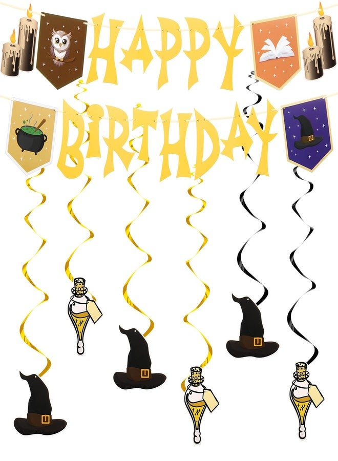 Remagr 13 Pcs Halloween Birthday Decorations Include Wizard Birthday Backdrop Banner and Magical Theme Wizard Hanging Swirl Decorations, Photoshoot Backdrop Foil Swirls Streamers for Party - Image 1
