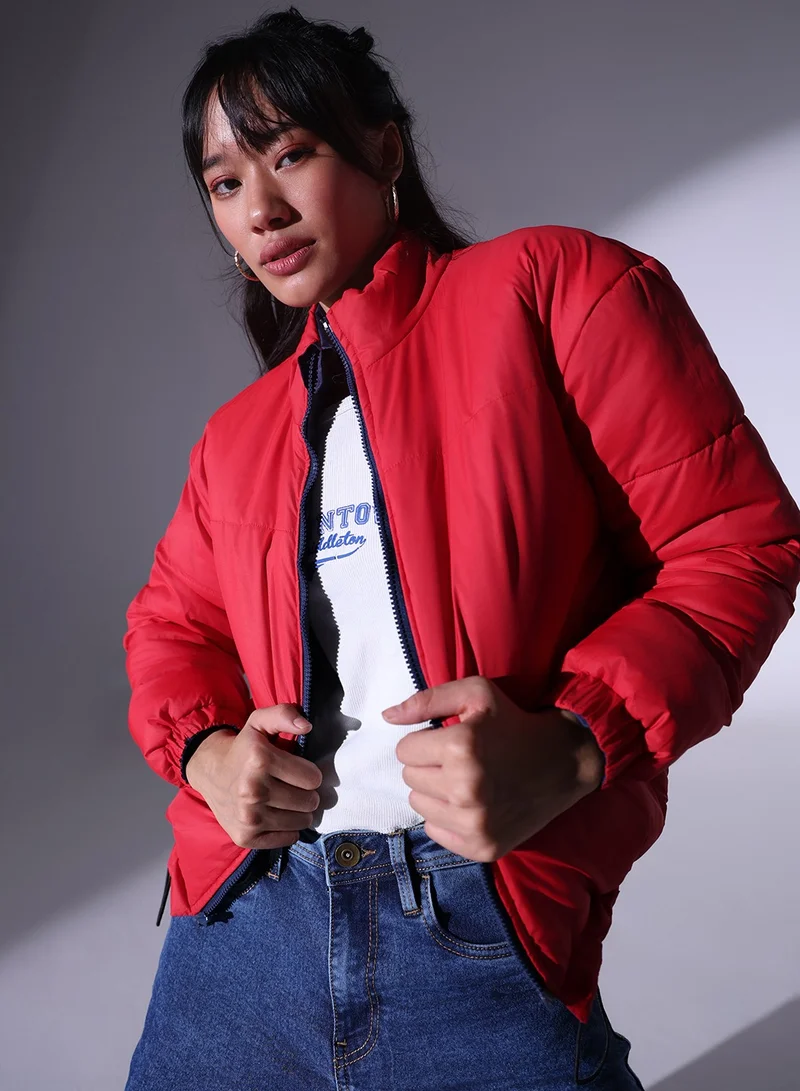 هوبرهولمي Women's Navy 100% Polyester Solid Pattern Regular Fit Jacket