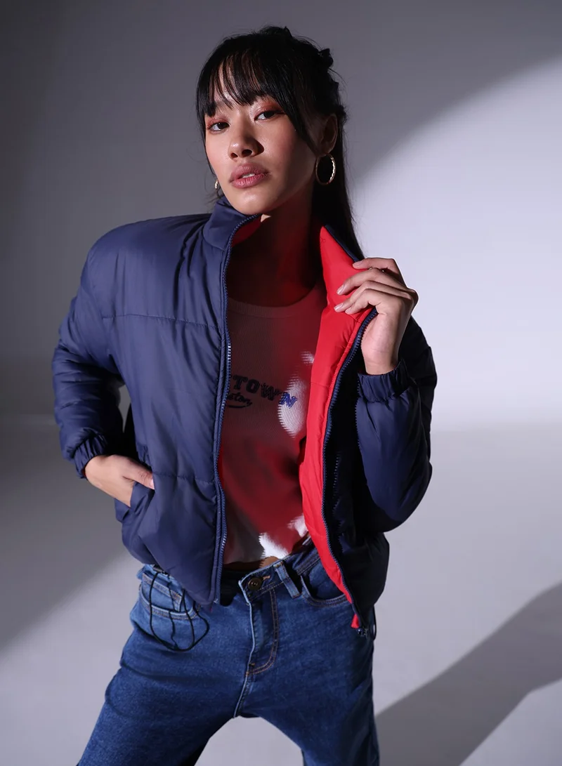هوبرهولمي Women's Navy 100% Polyester Solid Pattern Regular Fit Jacket