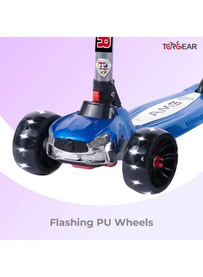 Top Gear Foldable 3-Wheel Kick Scooter for Kids Ages 3-10 | Adjustable Height, Light-Up PU Wheels, Music & Front Basket - Image 3