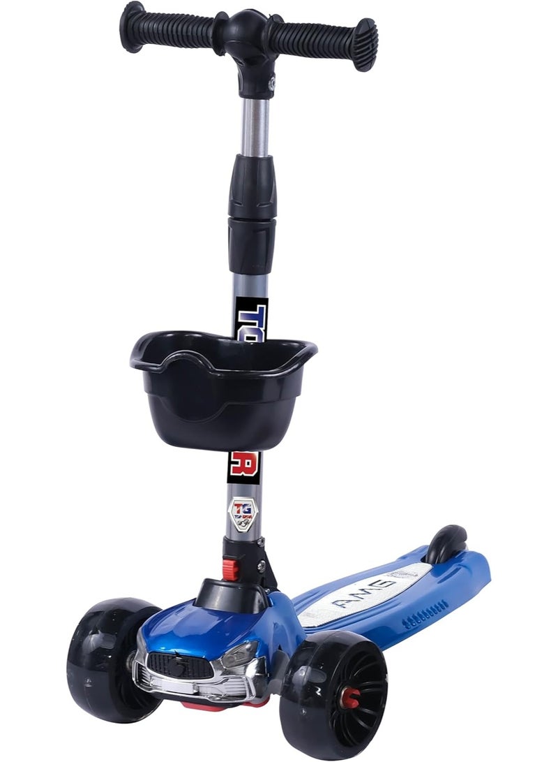 Top Gear Foldable 3-Wheel Kick Scooter for Kids Ages 3-10 | Adjustable Height, Light-Up PU Wheels, Music & Front Basket - Image 1