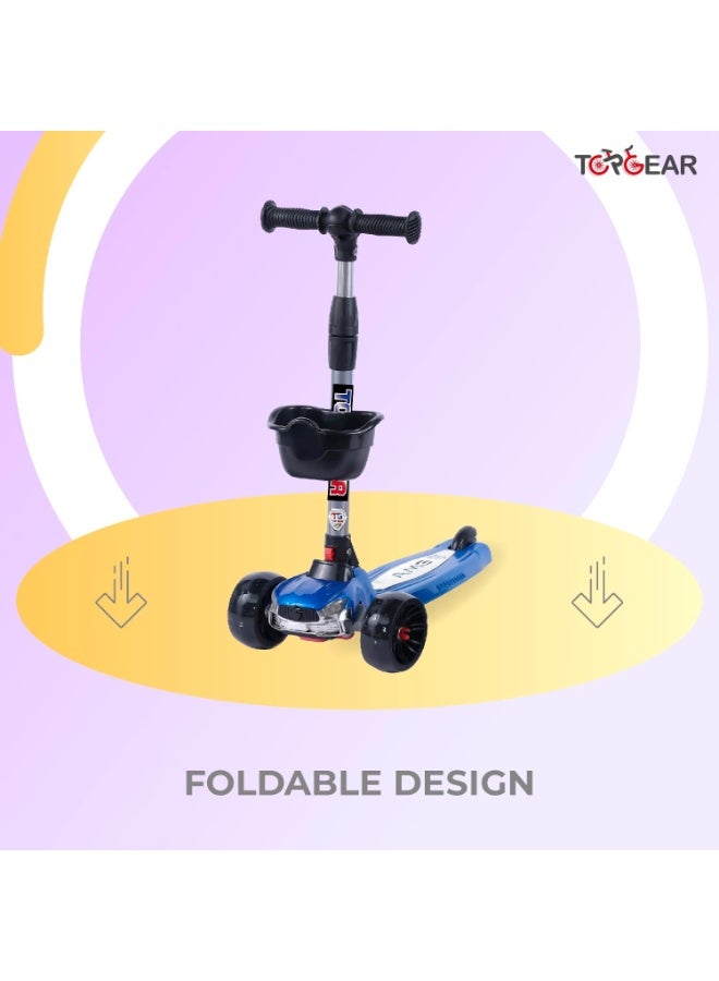 Top Gear Foldable 3-Wheel Kick Scooter for Kids Ages 3-10 | Adjustable Height, Light-Up PU Wheels, Music & Front Basket - Image 5