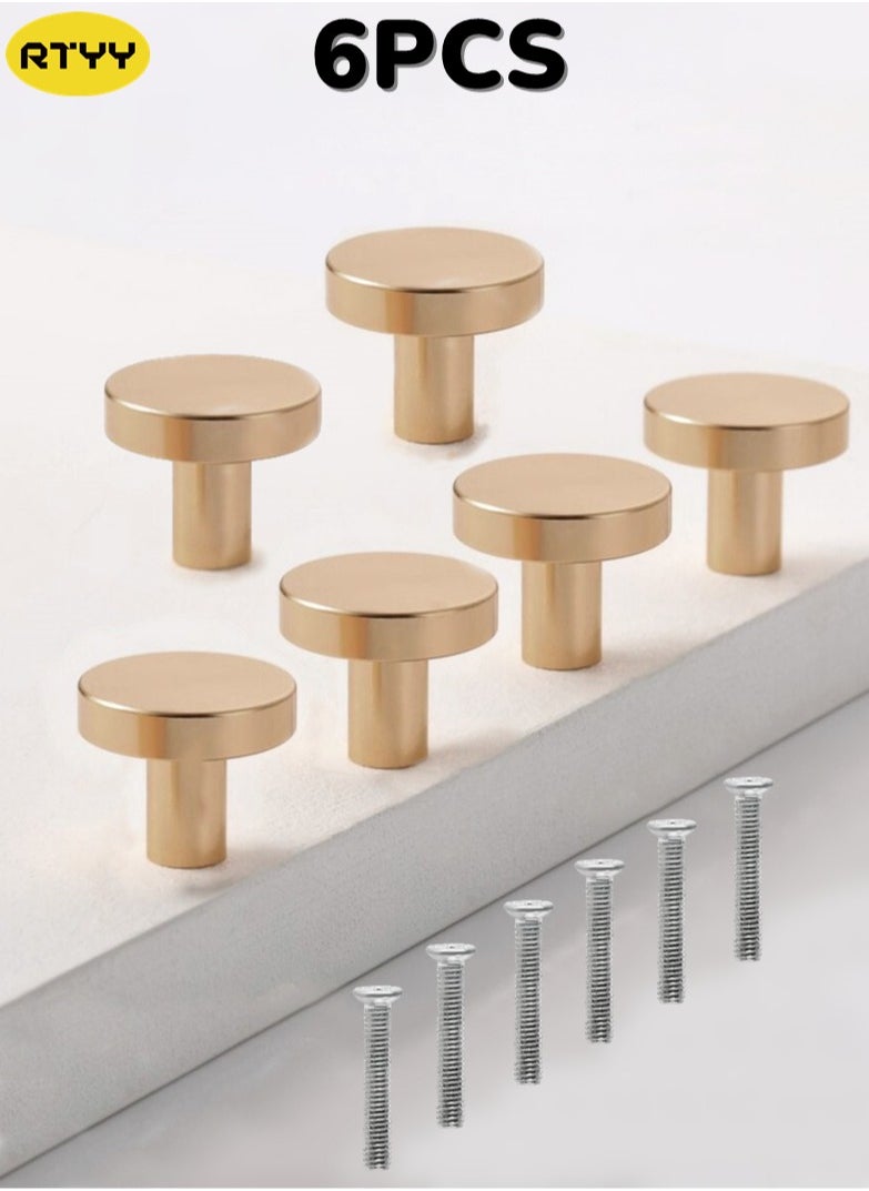 RTYY - 6 Pack Gold Cabinet Knobs, Gold Brushed Aluminum Alloy Dresser Knobs Drawer Pulls and Knobs Furniture Hardware Modern Round Knobs Gold Knobs Kitchen Cabinet Door Knob for Drawer, Cupboard, Wardrobe and Furniture Decoration - Image 1