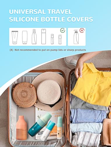 MERDTTES 12 Pack Silicone Bottle Covers, Travel Essentials for Women Men, Elastic Sleeves for Leak Proofing, Beach Vacation Essentials, Cruise Essentials 2026, Colorful Airplane Travels Accessories - Image 4