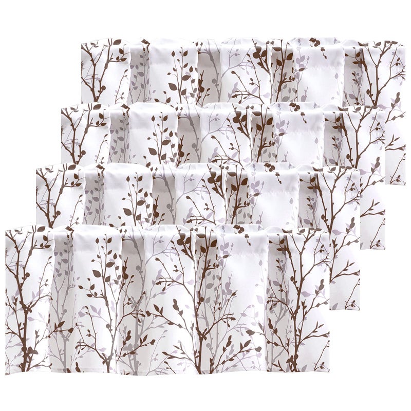 Luvyohmee Tree Branch Printed Curtain Valance  18 inches long Window Treatment Valance  Brown and Grey Window Valances for Kitchen  Bathroom  Dining Room  Living Room  Bedroom and Kids room  4 Panels - Image 1